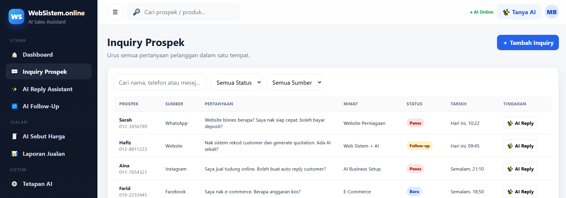 Inquiry Prospek