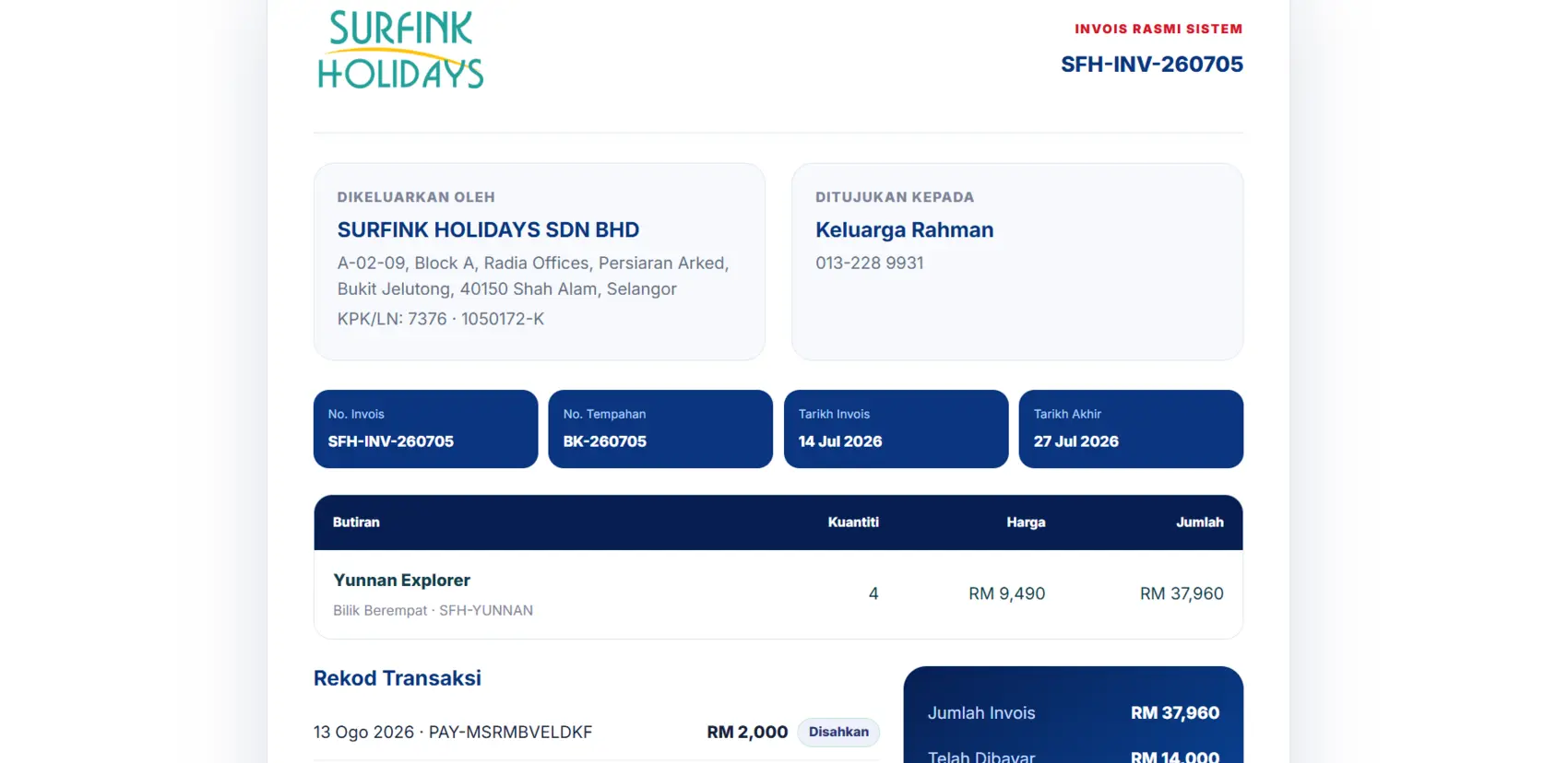 Sistem Invois Travel